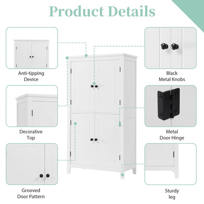 EUROCO Bathroom Floor Storage Cabinet,Bathroom Storage Unit,Freestanding Cabinet with 4 Doors,Adjustable Shelves,Adaptable Shelves,11.8 x 23.6 x 43.3 Inches,White