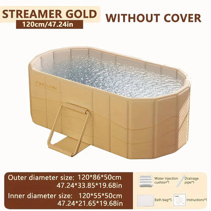 Portable Hot Tub & Ice Bath - Foldable, No Installation, Dual Drainage - Relaxation, Cold Water Therapy, Perfect Gift for Christmas & Halloween - Beige