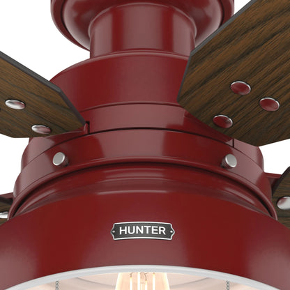 Hunter - Mill Valley Indoor/Outdoor Low Profile Ceiling Fan With Light, 52-inch, Barn Red, Rustic-style, 3-speed WhisperWind Motor, 59312, for Porches, Bathrooms
