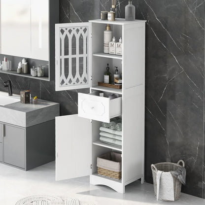 DEALTOPS Modern Bathroom Cabinet with Drawer and 2 Cabinets, Slim Freestanding Storage Cabinet with adjustable shelf for Bathroom - Gray
