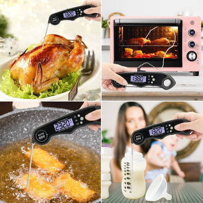 Meat Thermometer 304 Stainless Steel Meat Thermometer Probe LCD Food Thermometer Digital Extra-Long Thermometer for Cooking IP65 Waterproof