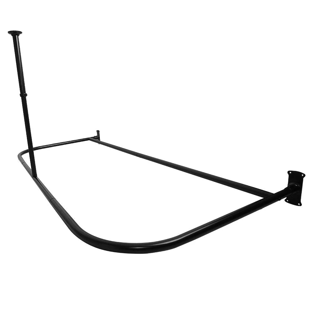Utopia Alley Rustproof Wall Mounted Aluminum D-shape Shower Curtain Rods With Ceiling Support for Freestanding Tubs, 60 Inch Large Size by 25 Inch, Matt Black + White Shower curtain 180x70 inch