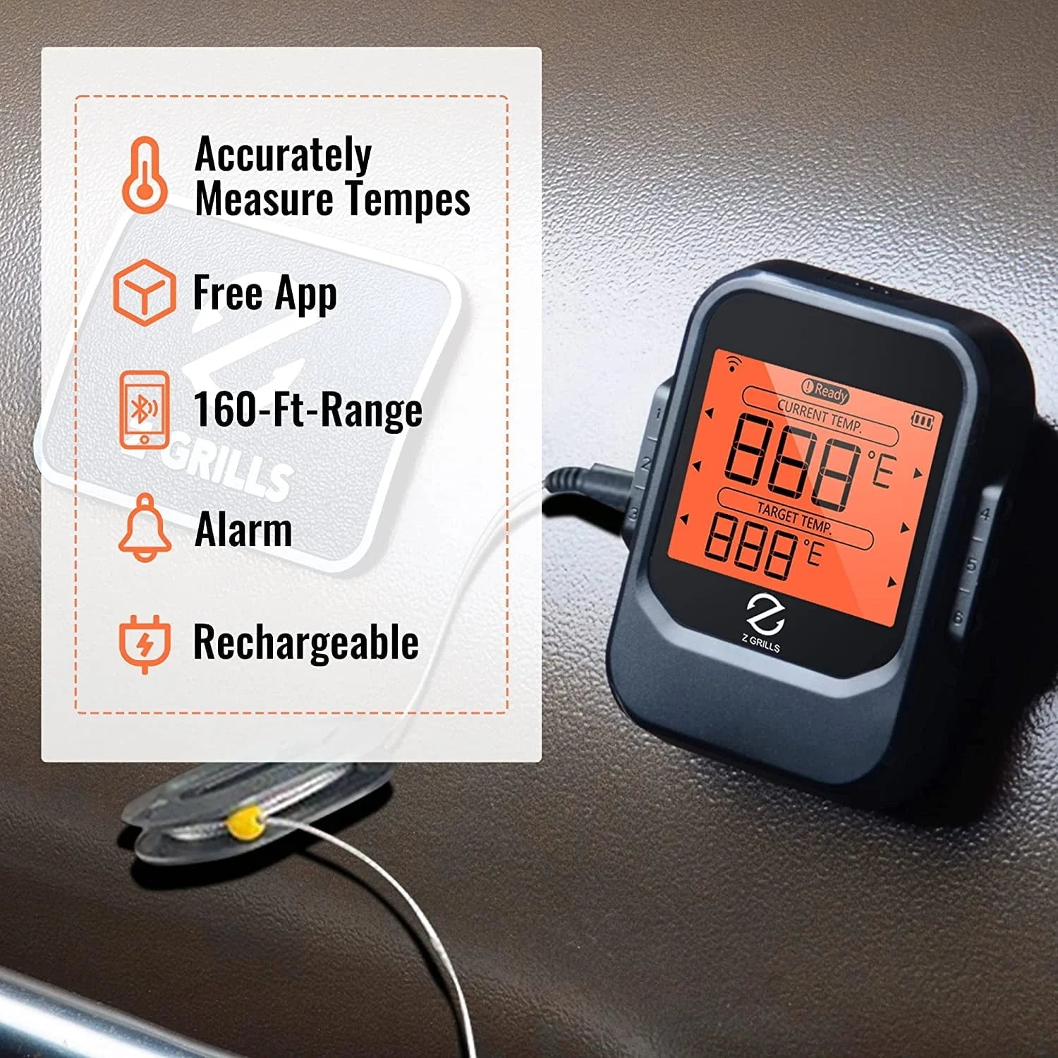 Z GRILLS Digital Wireless Meat Thermometer with 8 Probes for Smoker Grill BBQ Thermometer (Bluetooth)