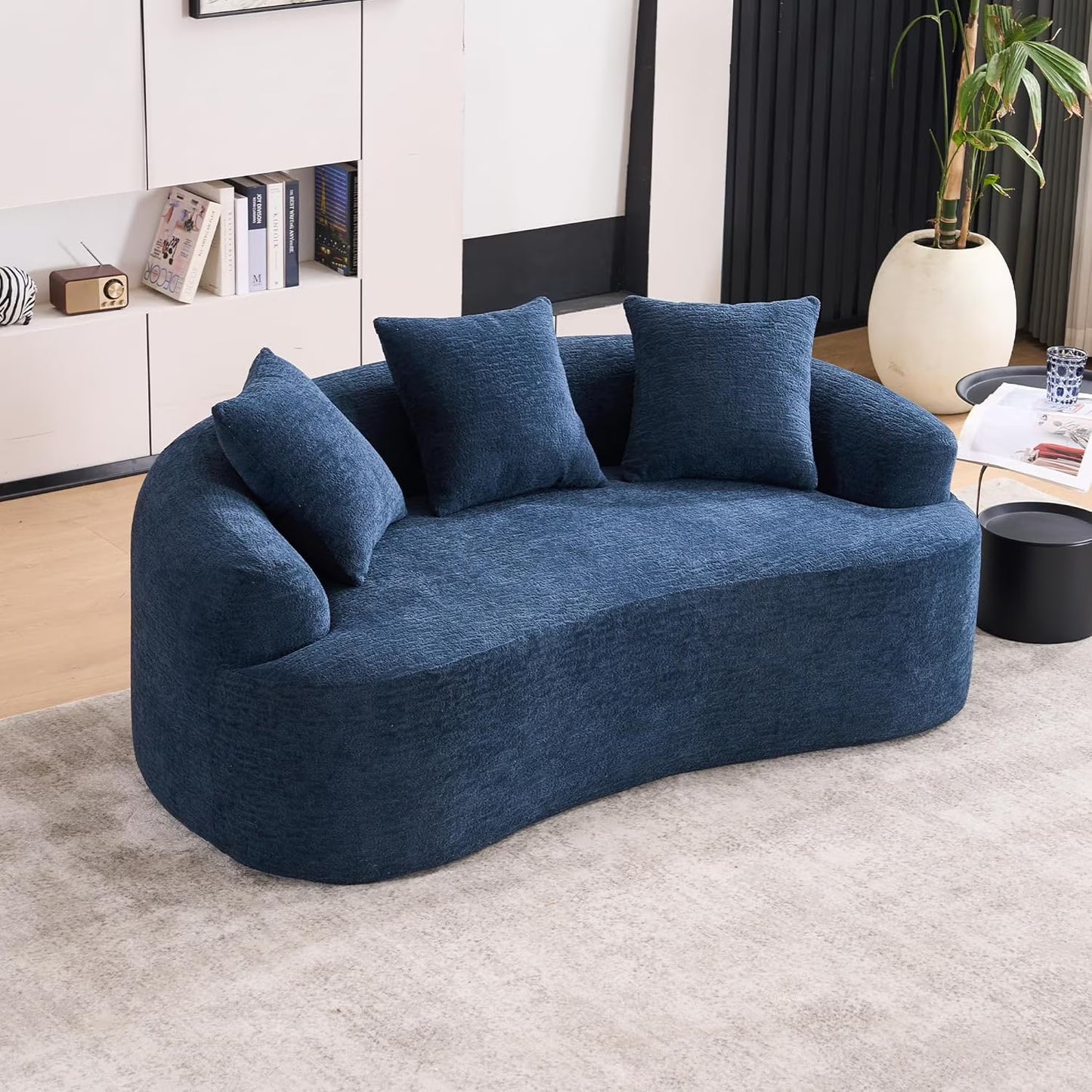 Loveseat Sectional Sofa for Living Room, 65’Modern Luxury Plush Chenille Extra Deep Seat Curved Cloud Floor Couch with 3 Throw Pillows for Small Spaces, No Assembly Needed, Sapphire Blue