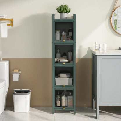 Hassch 4-Tier Display Case Storage Cabinet with Flip-Up Glass Doors, 60.62"H Iron Kitchen Pantry Cabinet Showcase Organizer Bookcase for Entryway Bedroom Bathroom Living Room, Dark Green