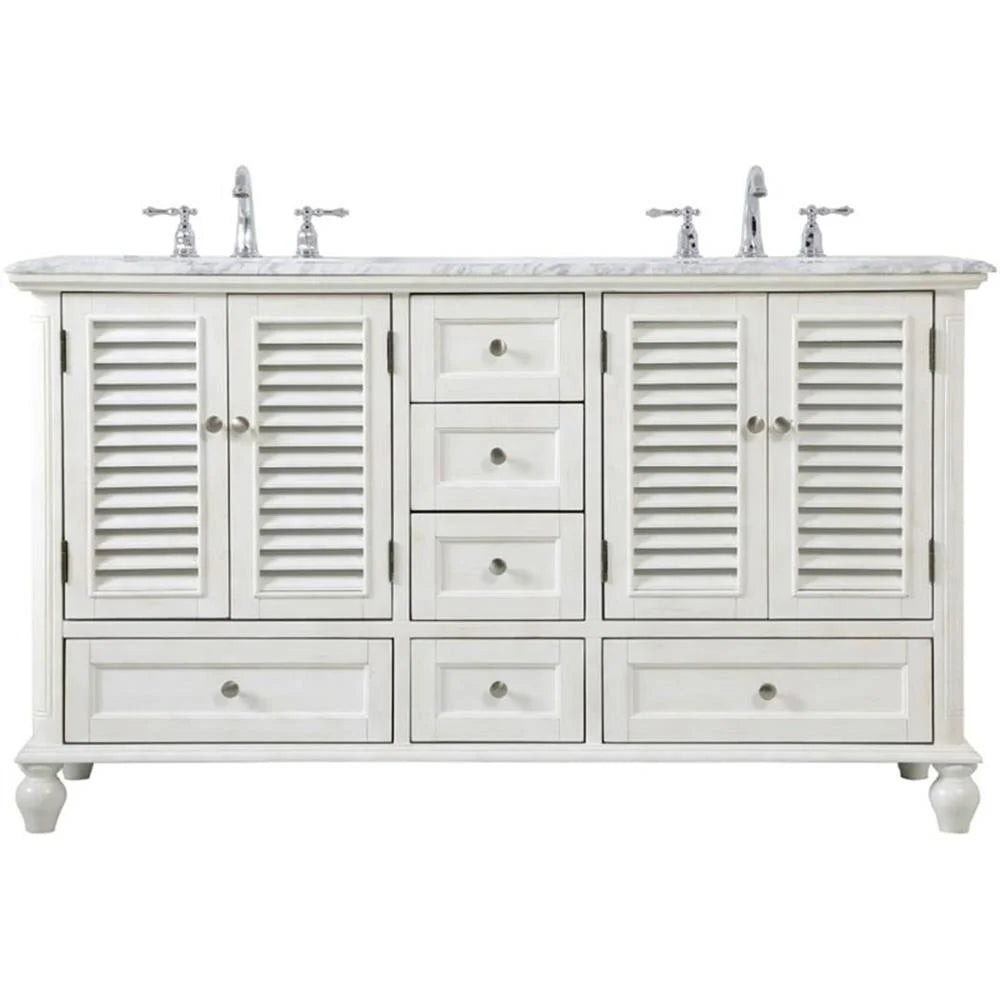 Elegant Kitchen and Bath 60 inch Double Bathroom Vanity in Antique White
