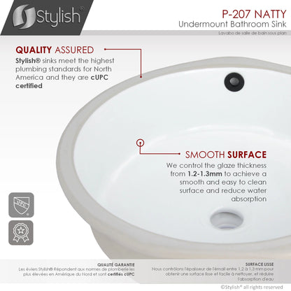 Stylish Undermount 16" Porcelain Round Bathroom Sink with 2 Overflow Finishes P-207