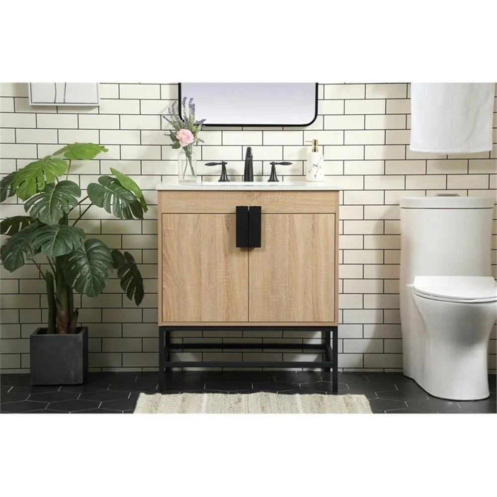 Elegant Decor Eugene 30" Aluminum MDF Single Bathroom Vanity in Mango Wood