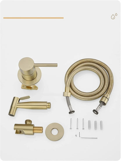 Bidet Faucet, Wall Mounted 2 Holes Brushed Gold Muslim Ducha Higienica Hot Cold Water Mixer Tap Handheld Toilet Washer Faucets