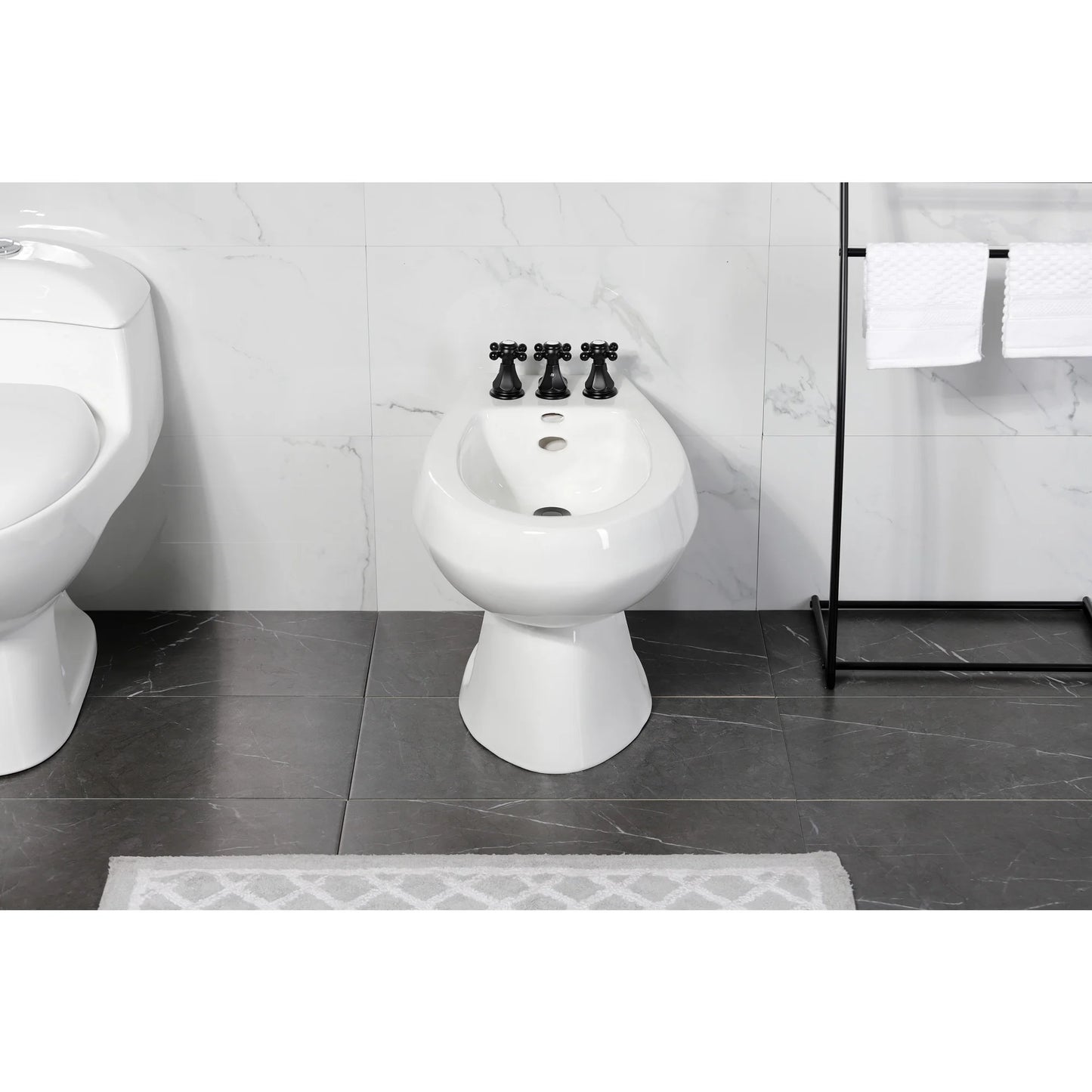 Kingston Brass KB320BX Metropolitan Three-Handle Bidet Faucet with Brass Pop-Up, Matte Black