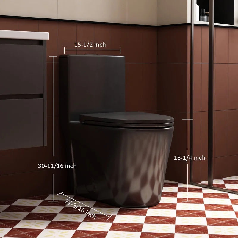 Albriya A1854 One Piece Toilet, Modern Elongated Toilet Power Dual Flush 1.1/1.6 GPF with Comfortable Chair Seat ADA Height 16 1/4’for Bathroom, 12’Rough-In, MaP 1000g, Grey