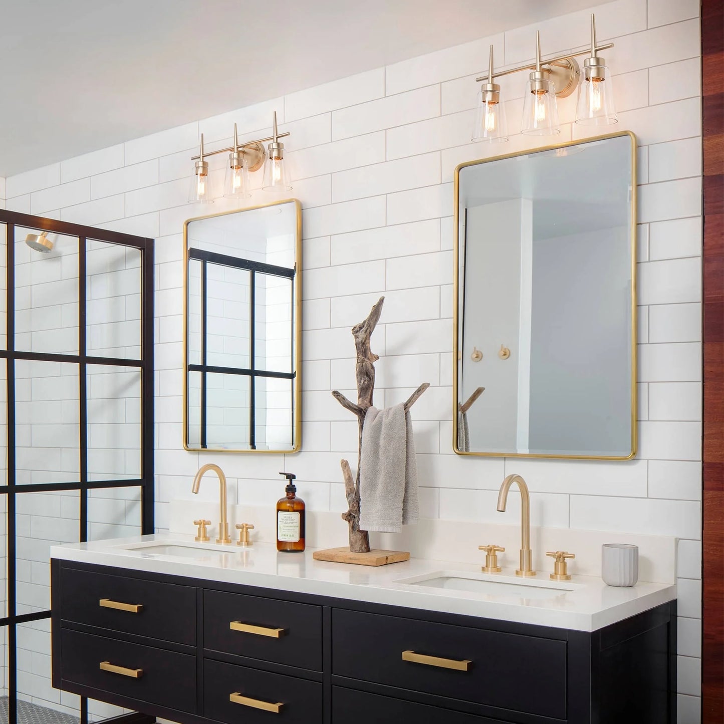 Modern 4/3/2-Light Farmhouse Linear Bathroom Vanity Lights Dimmable Wall Sconces with Clear Glass Shade L 20'' 3-light L20"x W6"x H 11.5" Painted 13