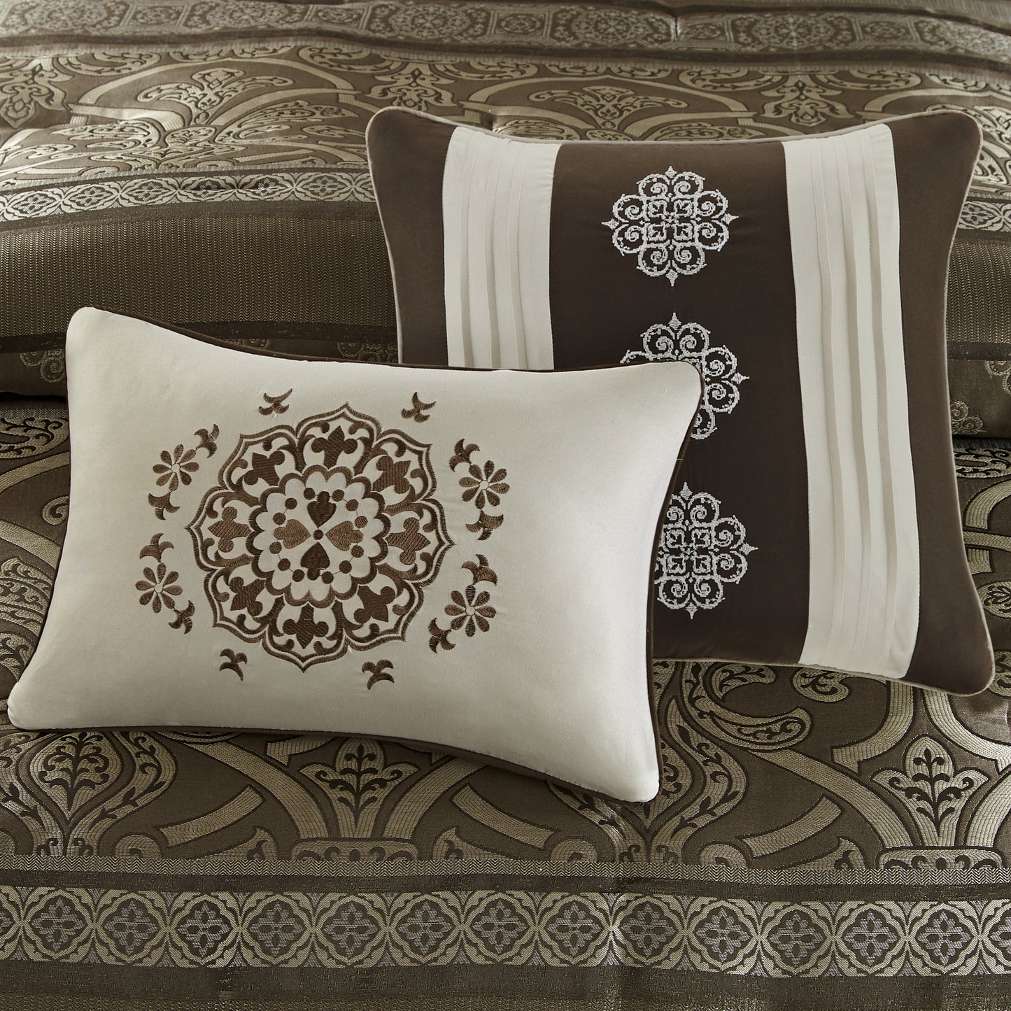 Home Essence Dennie 16 Piece Jacquard Complete Bedding Set With 2 Sheet Sets, King, Brown