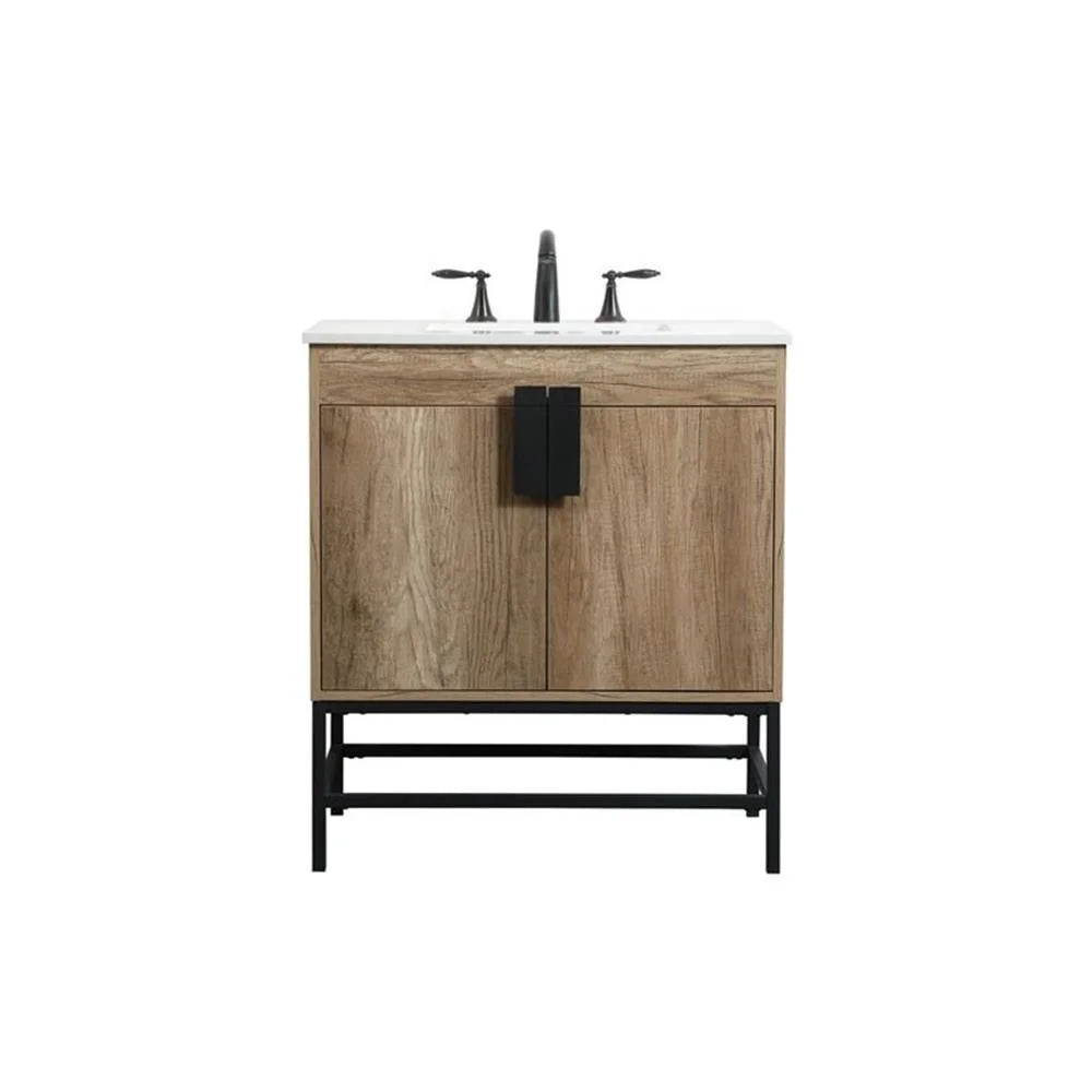 Elegant Decor Eugene 30" Aluminum MDF Single Bathroom Vanity in Mango Wood