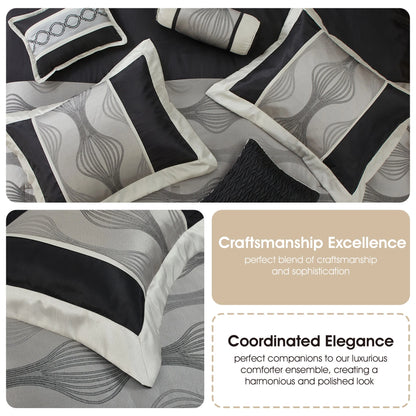 Lanco Black Silver Comforter Set , California King Size , 7 Pieces Fashion Jacquard Bedding Set