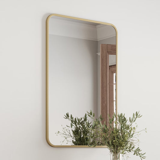 Isla Rectangle Wall Accent Mirror, 30" H x 20" L, Modern Metal Framed, Living Room, Bedroom, Bathroom Vanity Mirror, Gold Design House, 596510-GLD