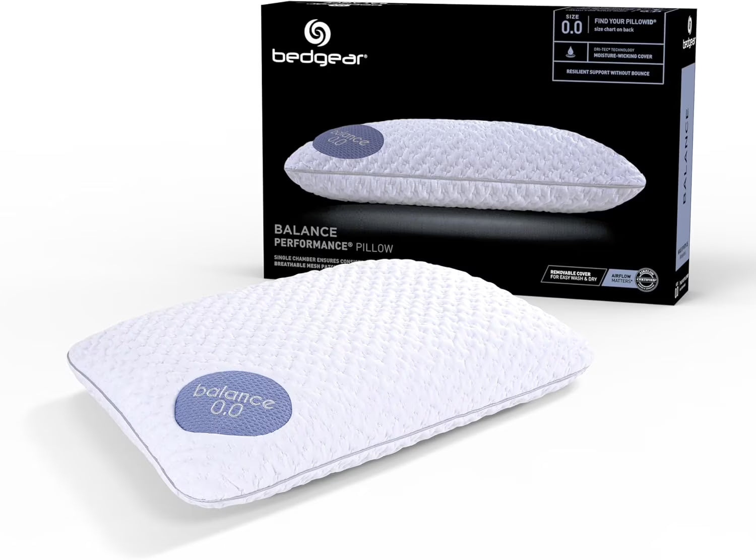 Bedgear Balance Performance Pillow 2.0 - Moisture Wicking Bed Pillow for All Sleep Positions - Medium Firmness Bed Pillow - Washable Removable Cover