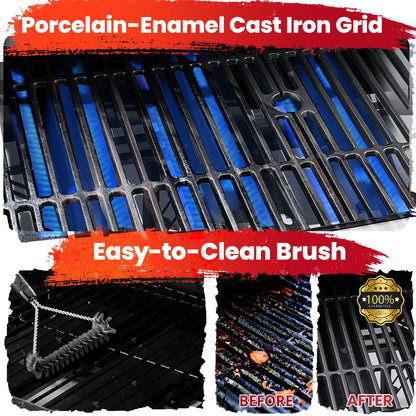 4-Burner BBQ Grill W/Side Burner, 50,000BTU Gas Propane Grill Portable with Storage Cabinet, Heavy-Duty Stainless Steel Outdoor Cooking, with Tank Hook, Towel Rack, Steel Brush