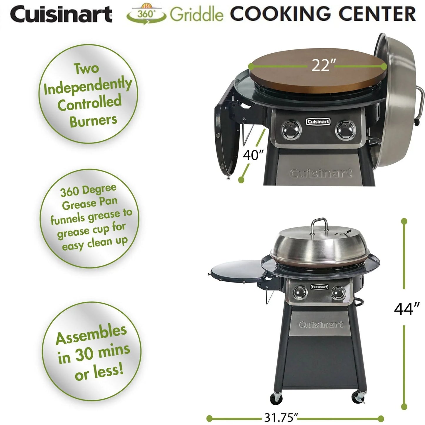 22-In. Diameter Deluxe Outdoor Griddle Cooking Center with 1 Folding Prep Table and Paper Towel Holder
