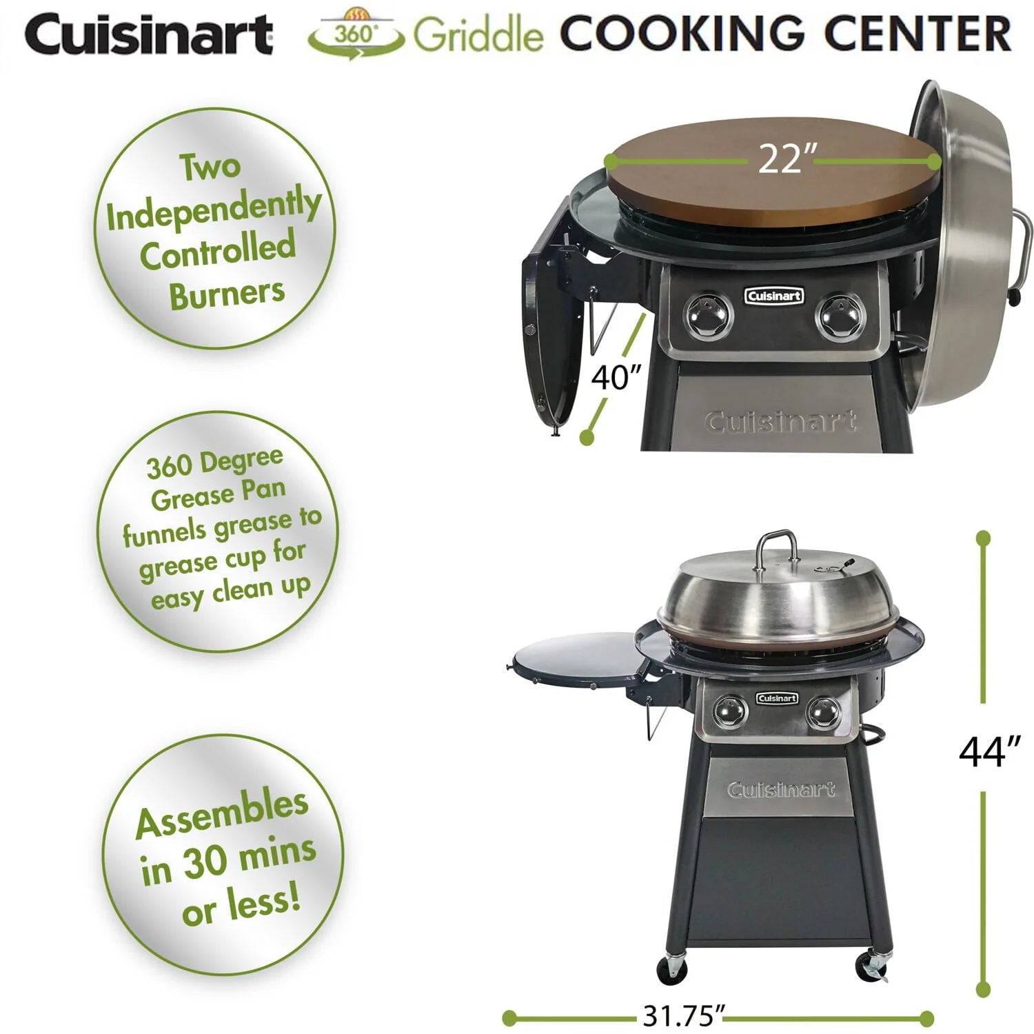 22-In. Diameter Deluxe Outdoor Griddle Cooking Center with 1 Folding Prep Table and Paper Towel Holder