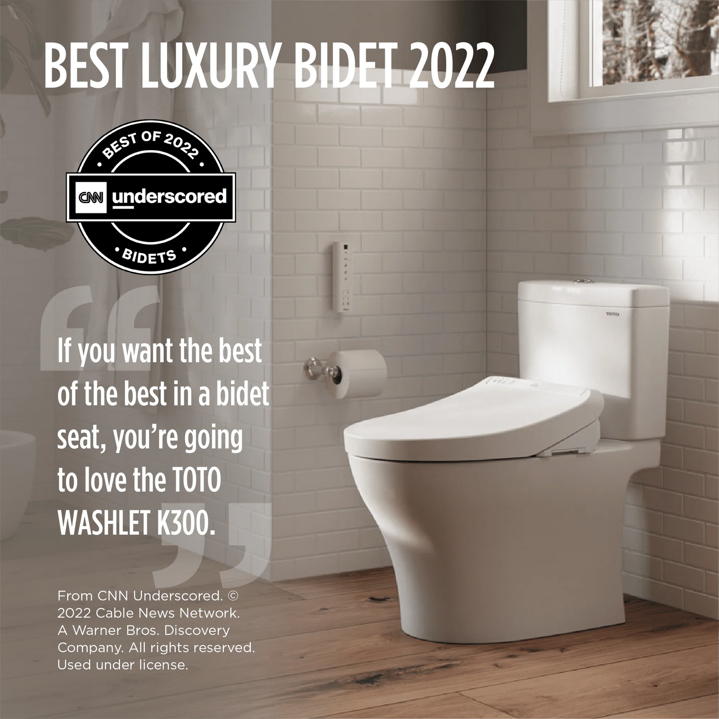 TOTO® WASHLET® K300 Electronic Bidet Toilet Seat with Instantaneous Water Heating, PREMIST and EWATER+ Wand Cleaning, Elongated, Cotton White - SW3036R#01