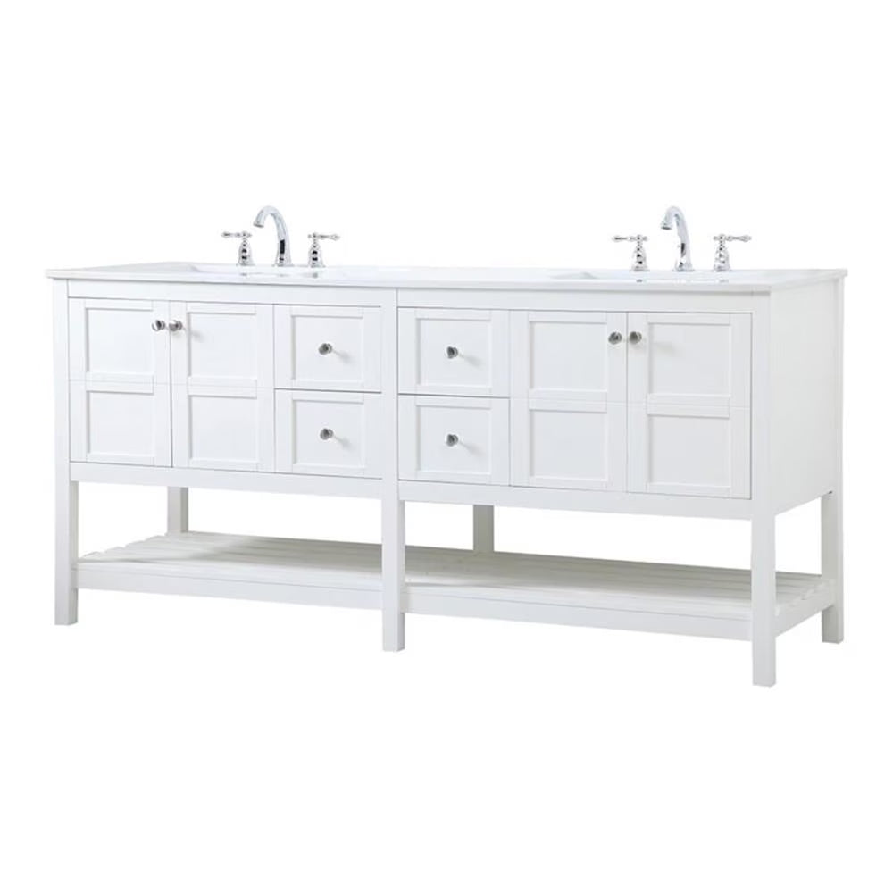 Elegant Decor Theo 72" Steel and Solid Wood Double Bathroom Vanity in Gray