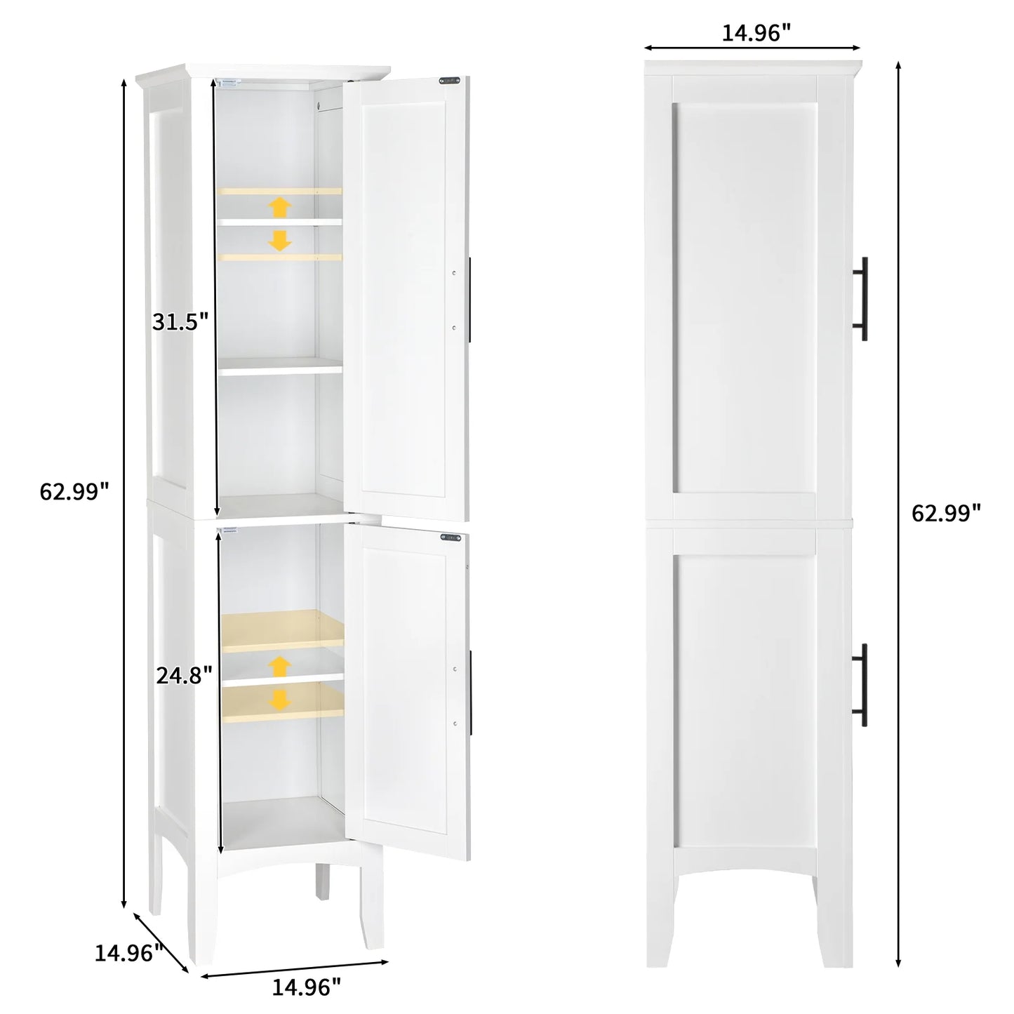 Ktaxon Bathroom Storage Cabinet Narrow Tall, Freestanding Cabinet Storage Tower with 2 Door, White