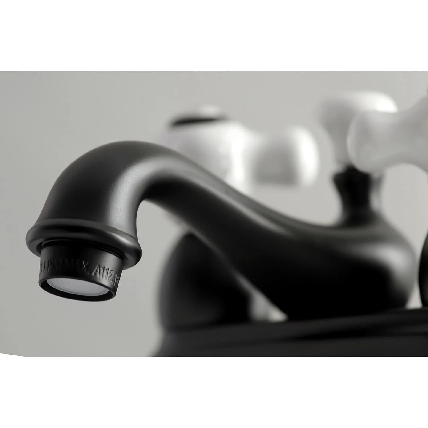 Kingston Brass Restoration Two-Handle 3-Hole Deck Mount 4 in. Centerset Bathroom Faucet Matte Black Matte