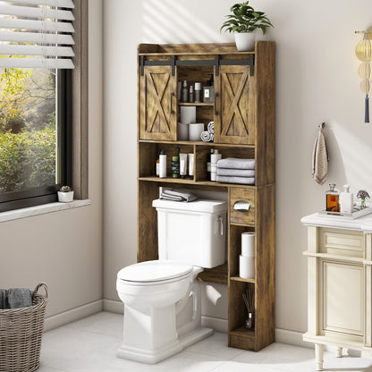 Over The Toilet Storage Cabinet, Farmhouse Storage Cabinet Over Toilet with Sliding DoorsHome Space-Saving Toilet Rack, for Bathroom, Restroom, Laundry