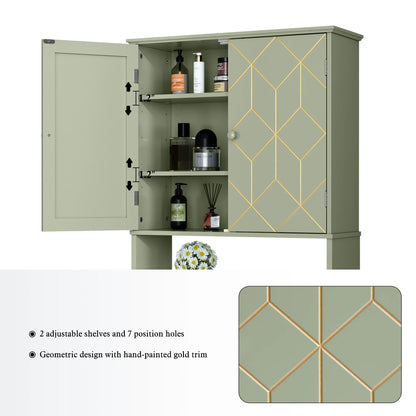 HLR Over The Toilet Storage Cabinet, Bathroom Above Toilet Storage Cabinet with Doors and Adjustable Shelves, Black