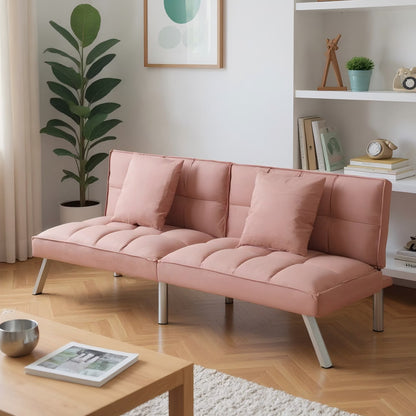 Gewnee Modern Velvet Futon Sofa Bed,67.7" Convertible Sleeper Sofa Bed with Throw Pillows Adjustable Backrest Angles,Loveseat for Small Place,Olive