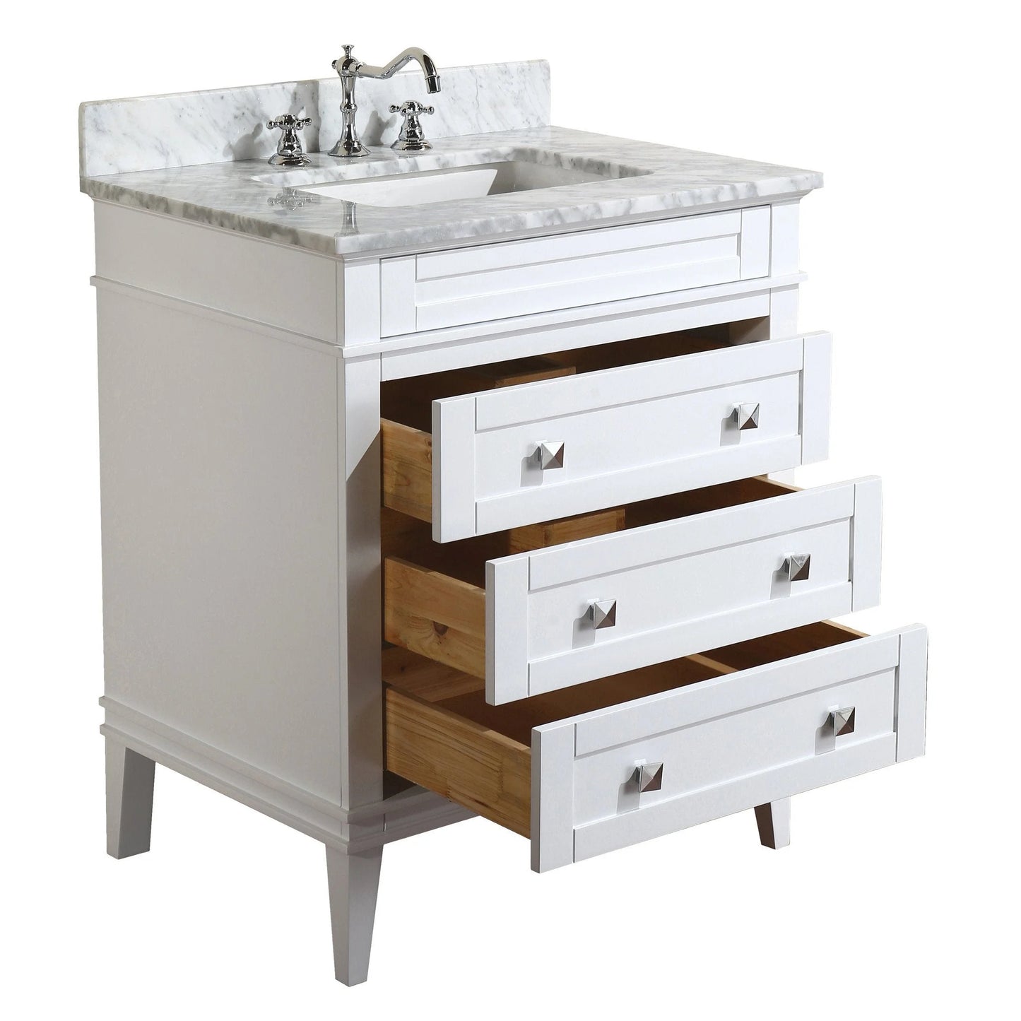 Eleanor 30" Bathroom Vanity with White Cabinet and Carrara Marble Top