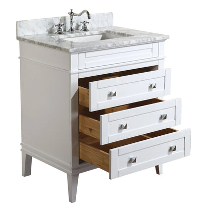 Eleanor 30" Bathroom Vanity with White Cabinet and Carrara Marble Top