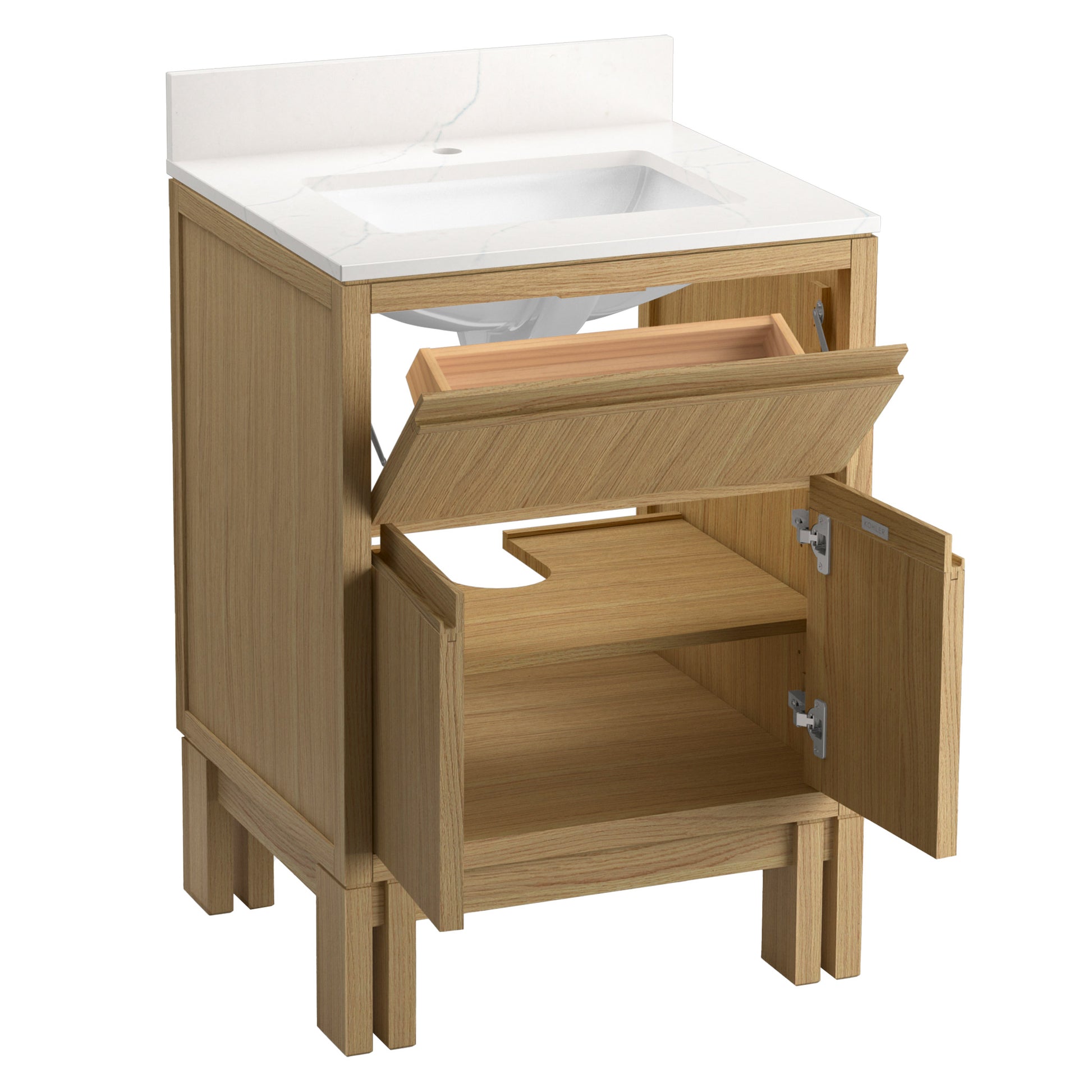 Kohler Solive Bathroom Vanity with Sink and Quartz Top in Oak