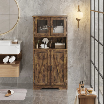 Kitchen Pantry Storage Cabinet with Doors and Shelves, 50.4" Freestanding Pantry Cabinets, Wooden Cupboard, Large Floor Cabinet for Bathroom, Kitchen, Dining Room, Living Room, Rustic Brown