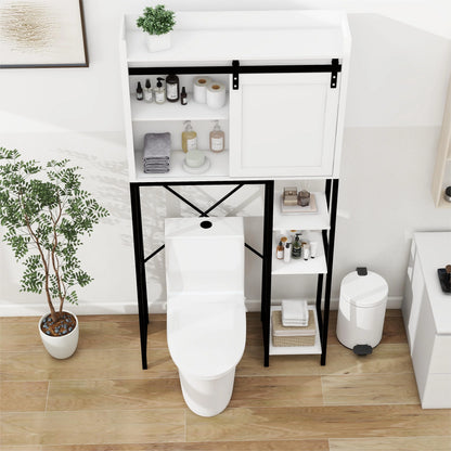 Over The Toilet Storage Cabinet,Bathroom Shelves Over Toilet,8-tier Mass-Storage with Wooden Cabinet,White