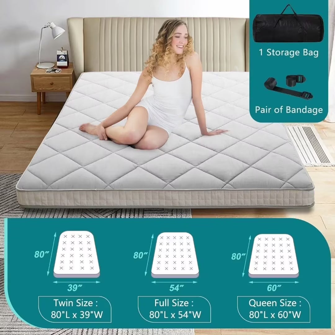 NAIZEA Diamond Patterned Futon Mattress, Extra Thick Japanese Floor Mattress Quilted Mattress Topper, Folding Floor Lounger Guest Bed Padded Sleeping Pad for Touring Car Camping,Twin
