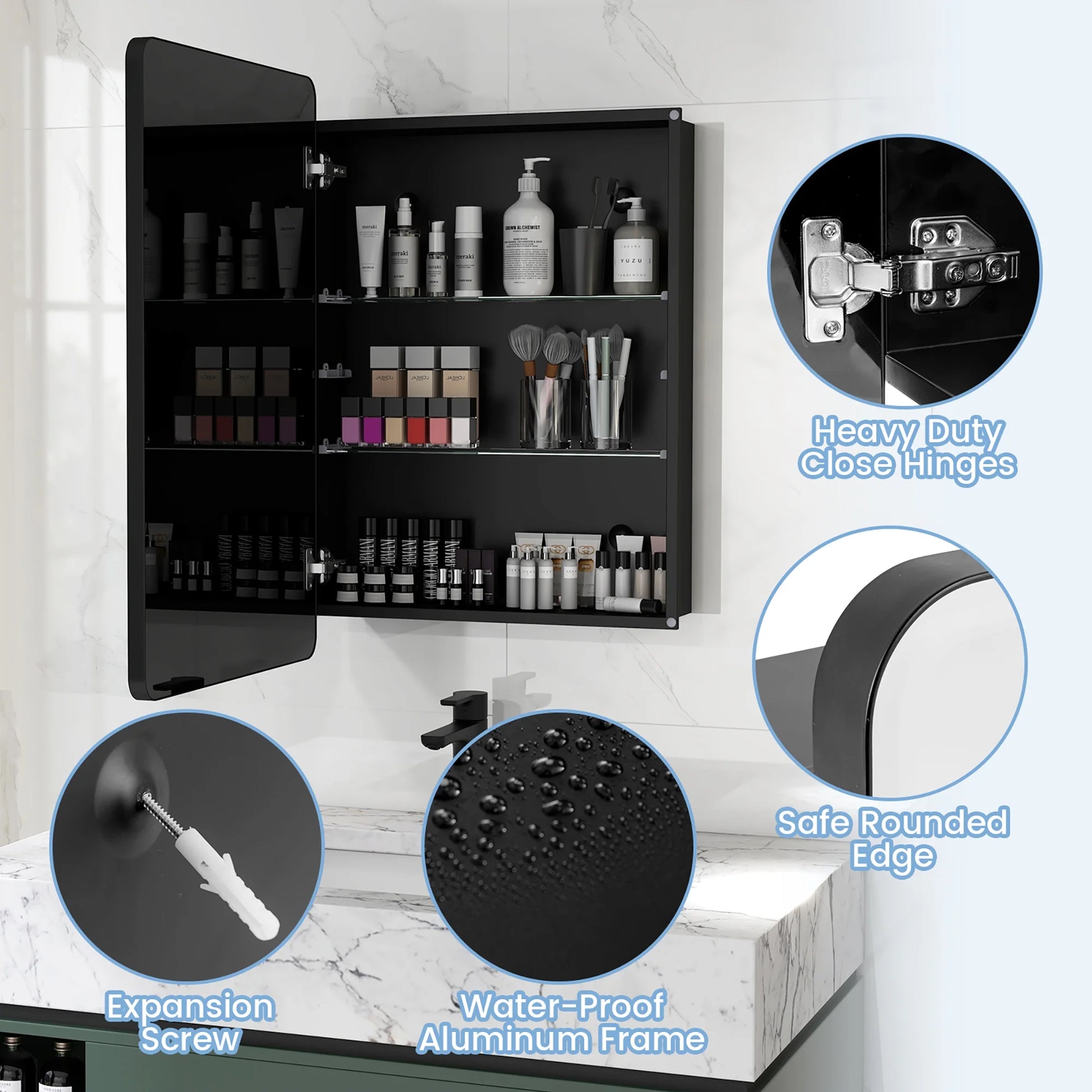 Gymax 20 x30 Inch Bathroom Mirror Cabinet w/Aluminum Frame Adjustable Shelves