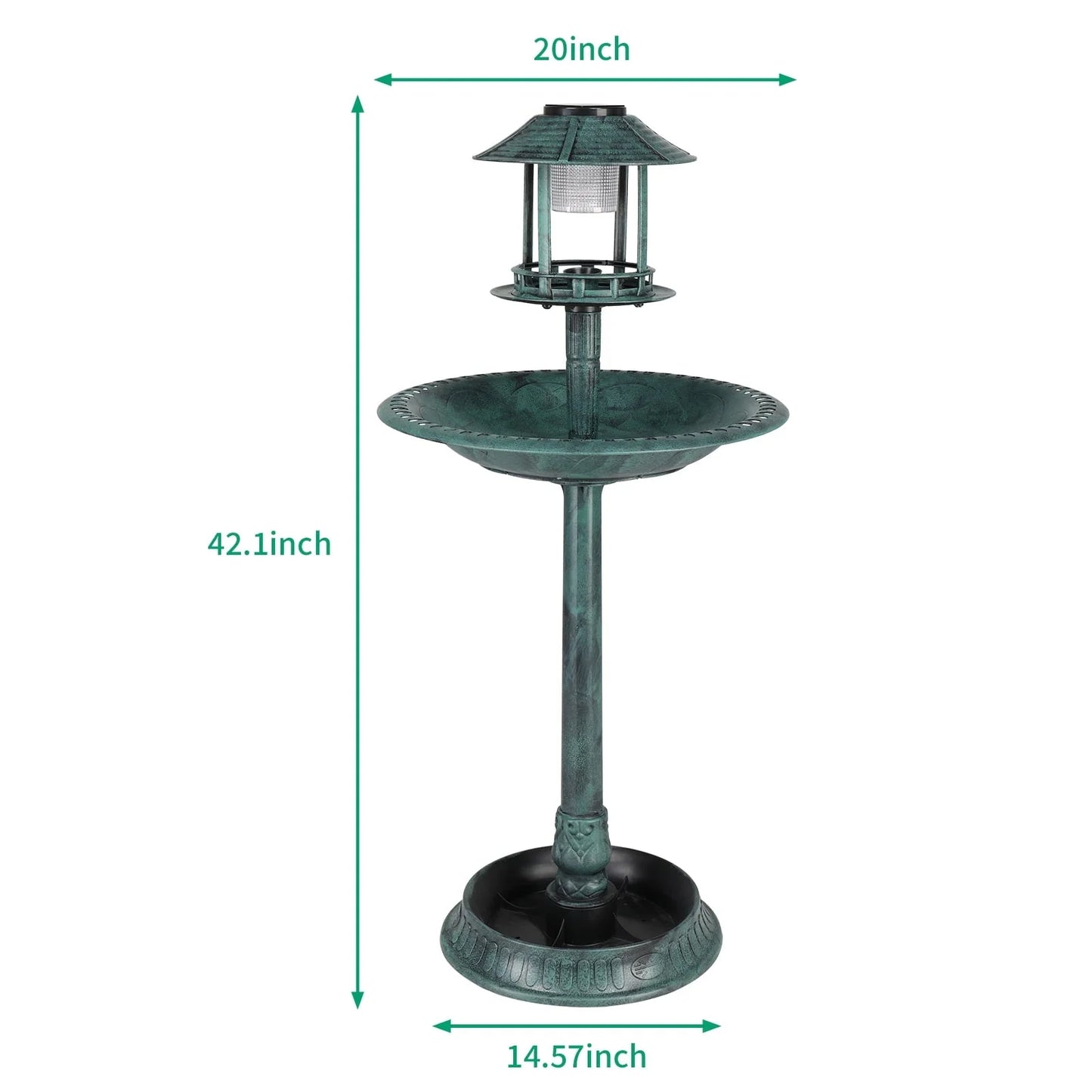 UBesGoo Bird Bath Dark Green 42 Inch w/Solar Light Antique Copper Weather Resistant Birdbaths