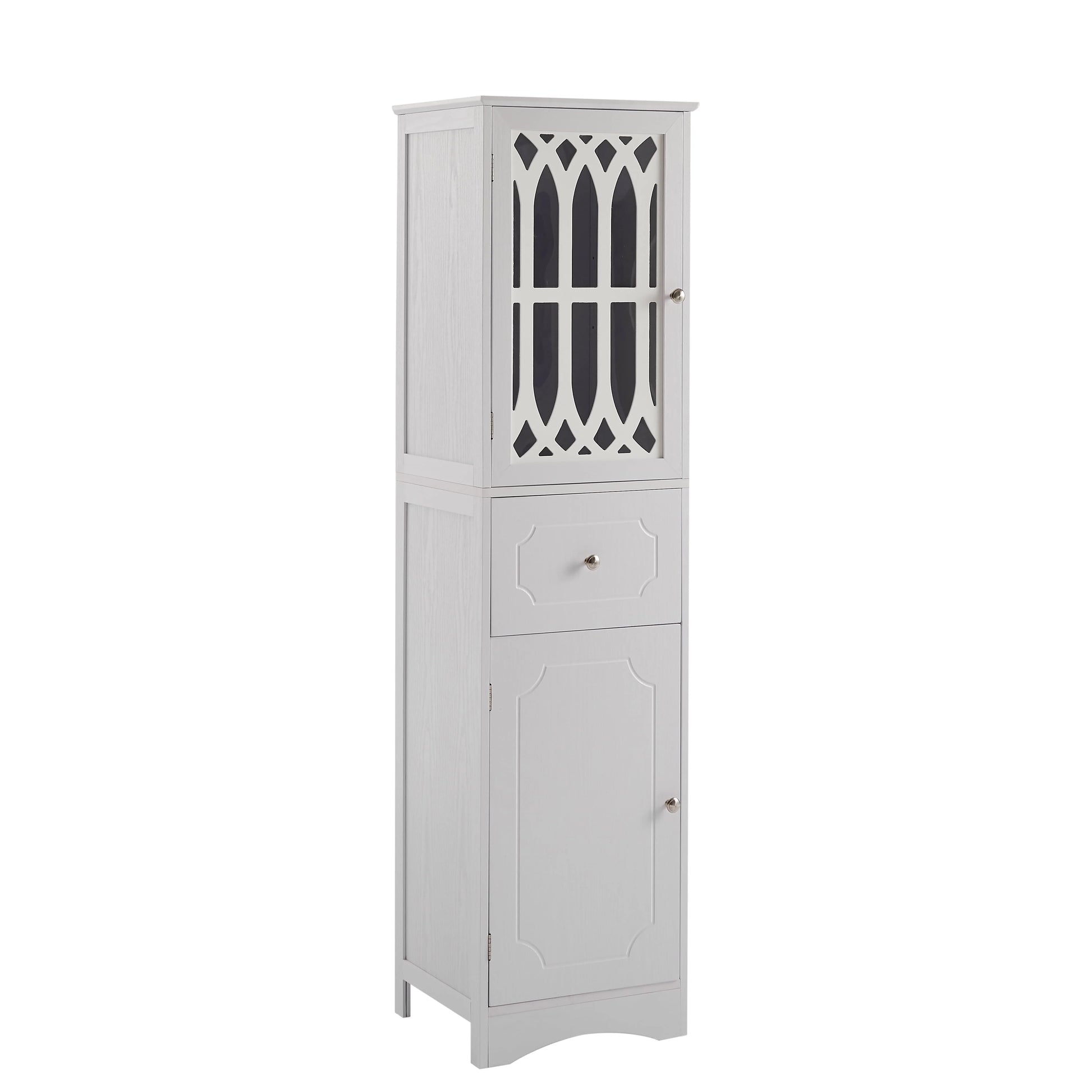 Royard Oaktree Tall Bathroom Cabinet with Drawer and Doors Freestanding Storage Cabinet with Hutch Modern Narrow Kitchen Pantry Sideboard Cabinets for Living Room Bedroom Office, White
