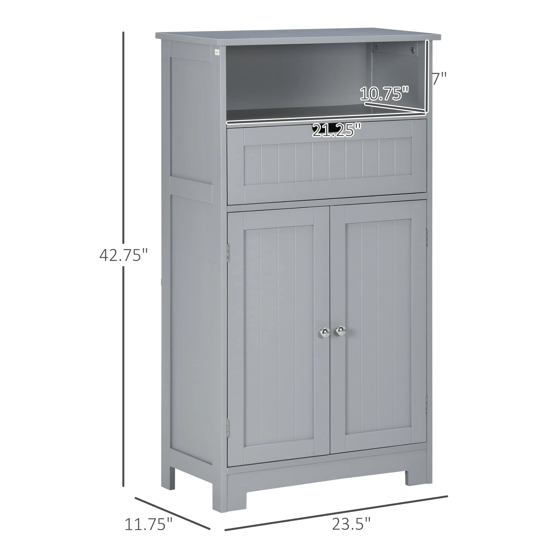 kleankin Bathroom Storage Cabinet Freestanding Bathroom Storage Organizer with Drawer and Adjustable Shelf for Living Room, Bedroom or Entryway, Grey
