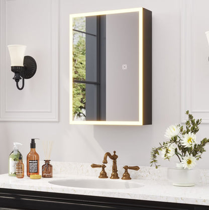 Ktaxon 20"x28", LED Bathroom Medicine Cabinet with Mirror Lighted, Wall Mounted Storage Cabinet w/Dimmable, Memory function, Outlets & USB, Black
