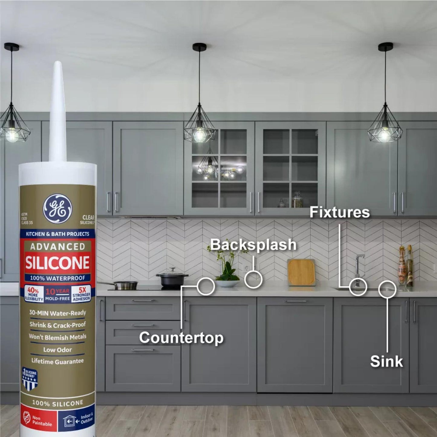 (12 pack) GE Advanced Silicone Kitchen & Bath Sealant. Pack of 1. Clear 10.1 fl oz Cartridge