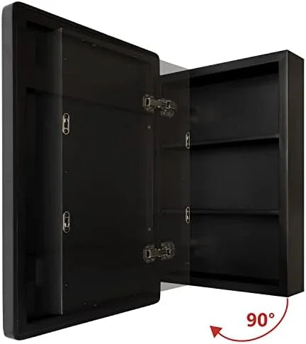 Farmhouse Medicine Cabinet Mirror with Wood Frame - Recessed & Wall Mount Bathroom Storage, 3 Shelves, 16x24 Inch (Black)