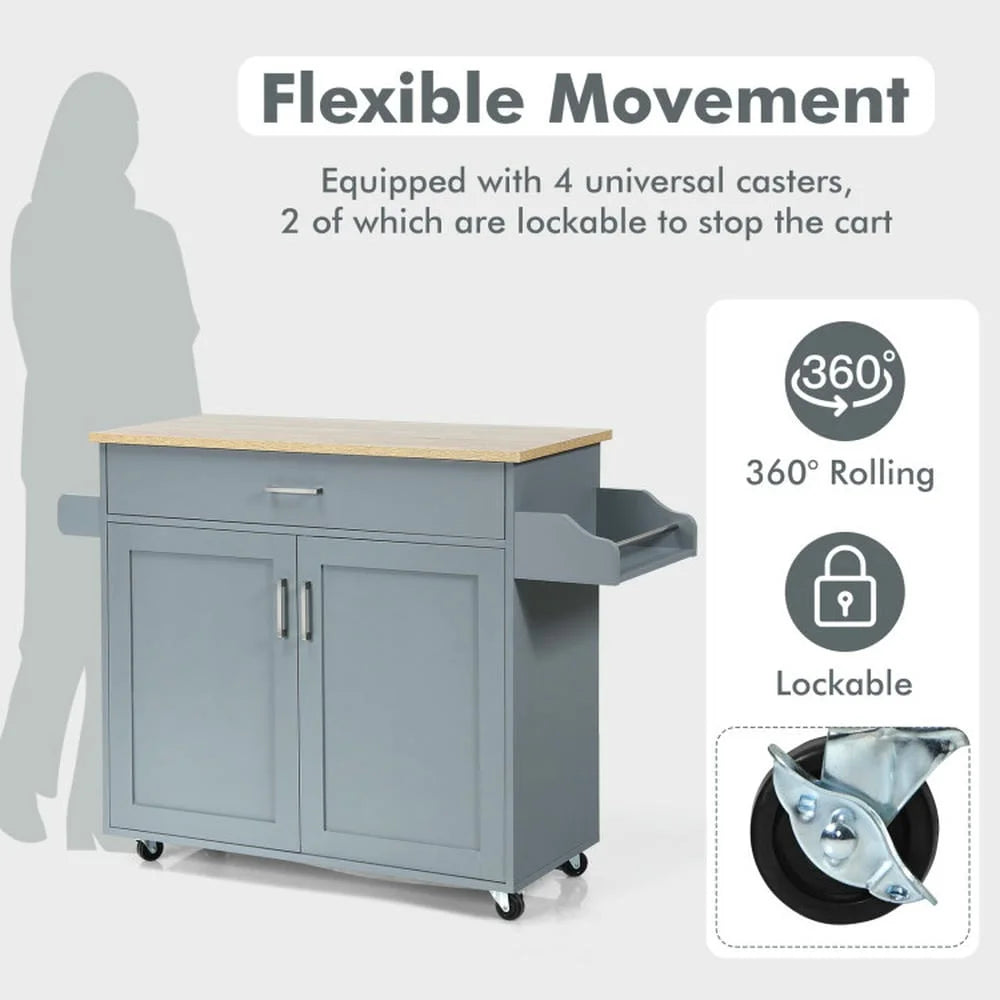 Kepooman Kitchen Island Cart, Serving Utility Carts,Rolling Kitchen Island Cart with Towel and Spice Rack-Gray