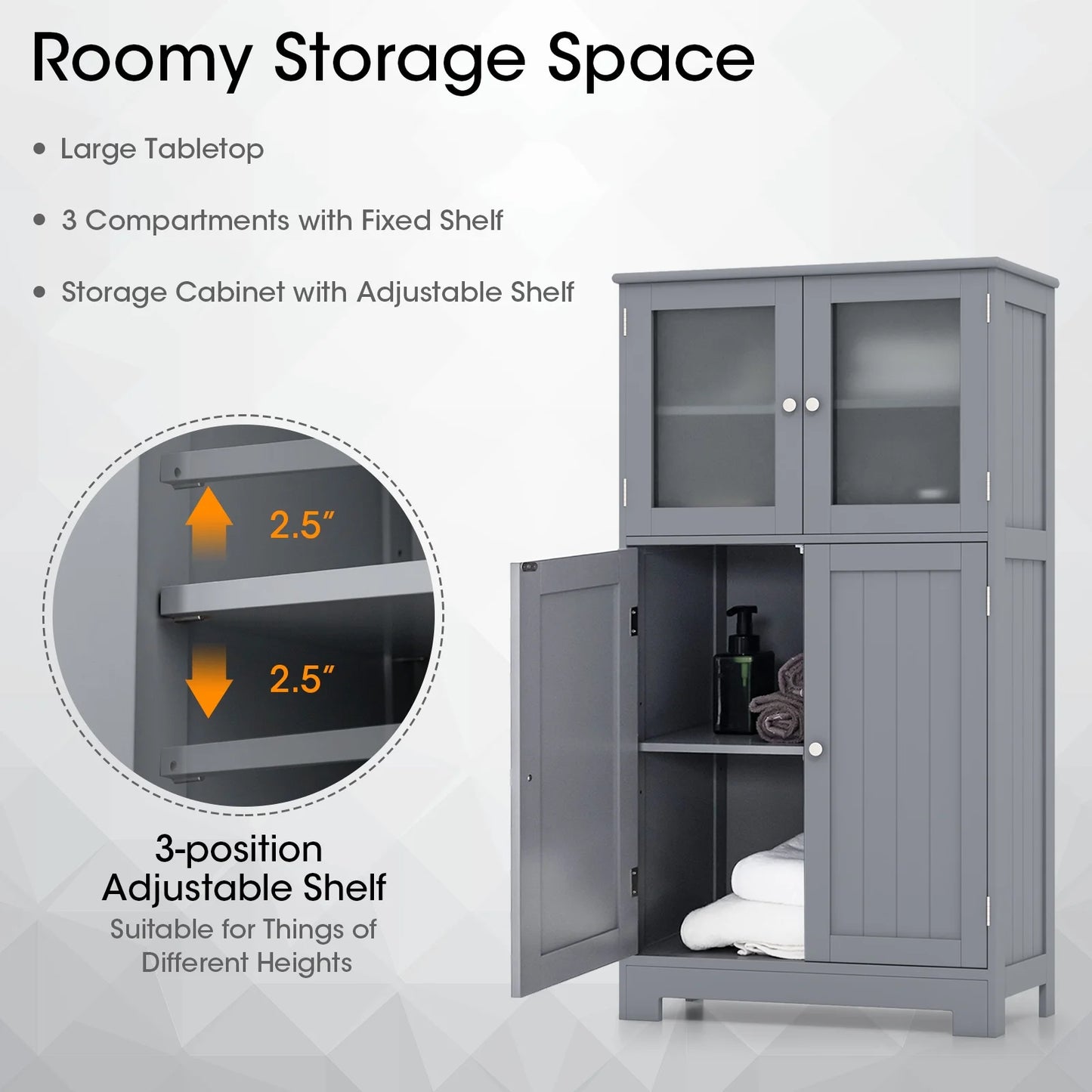 Topbuy Bathroom Storage Cabinet Freestanding Storage Cabinet w/4 Doors Wooden Kitchen Cupboard w/Adjustable Shelf