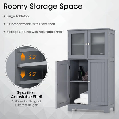 Topbuy Bathroom Storage Cabinet Freestanding Storage Cabinet w/4 Doors Wooden Kitchen Cupboard w/Adjustable Shelf