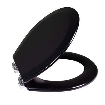 Dalton Toilet Seat Round Soft Close Black Rustic Wooden Round Standard Toilet Seat for Bathroom Design House, 561241-BLK