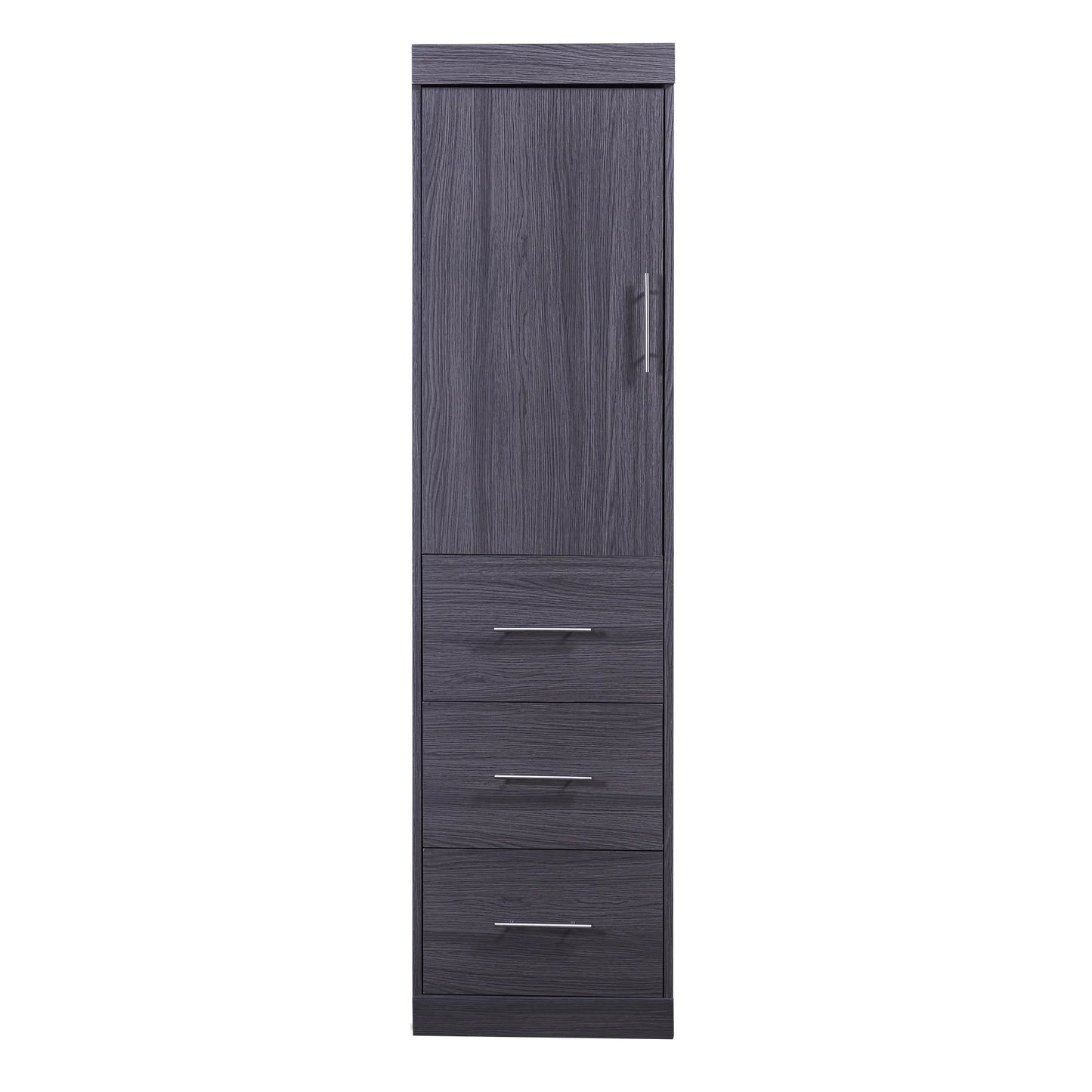 Euroco Wood Full Size Murphy Wall Bed with Wardrobe and Drawers for Living Room, Moveable Wardrobe and Drawers, Space-Saving & Easy Open and Close for Kids Teens Adults, Gray