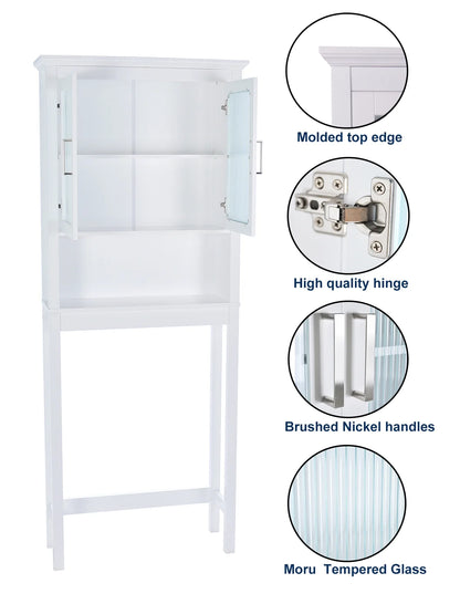 Spirich Bathroom Cabinets over the Toilet Shelf, Freestanding Space Saver Organizer with Tempered Glass for Bathroom White